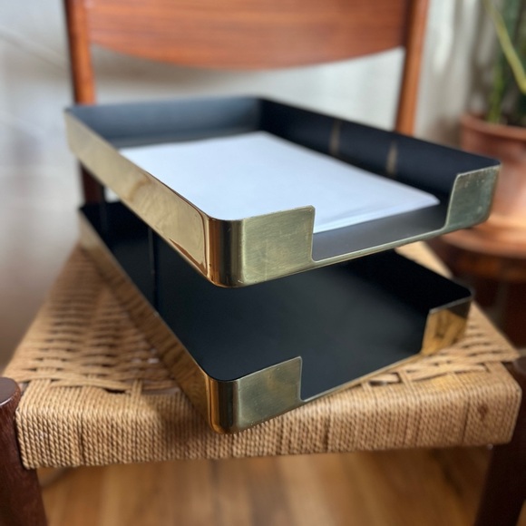 Smokador for Knoll Brass Double Letter Tray — 1970s MCM Desk Organizer Office